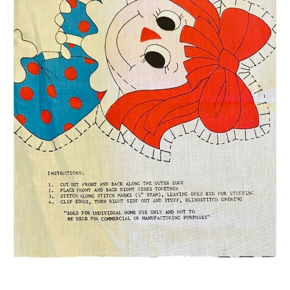 Vintage 1978 Raggedy Ann Cut & Sew Pillow Doll Pattern Form Set of 2 - Picture 4 of 5
